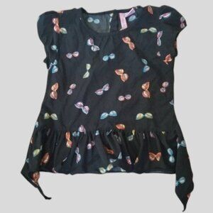 * APOLLO Black Asymmetrical Hem Sunglass Print Short Sleeved Top Girls Size 3T